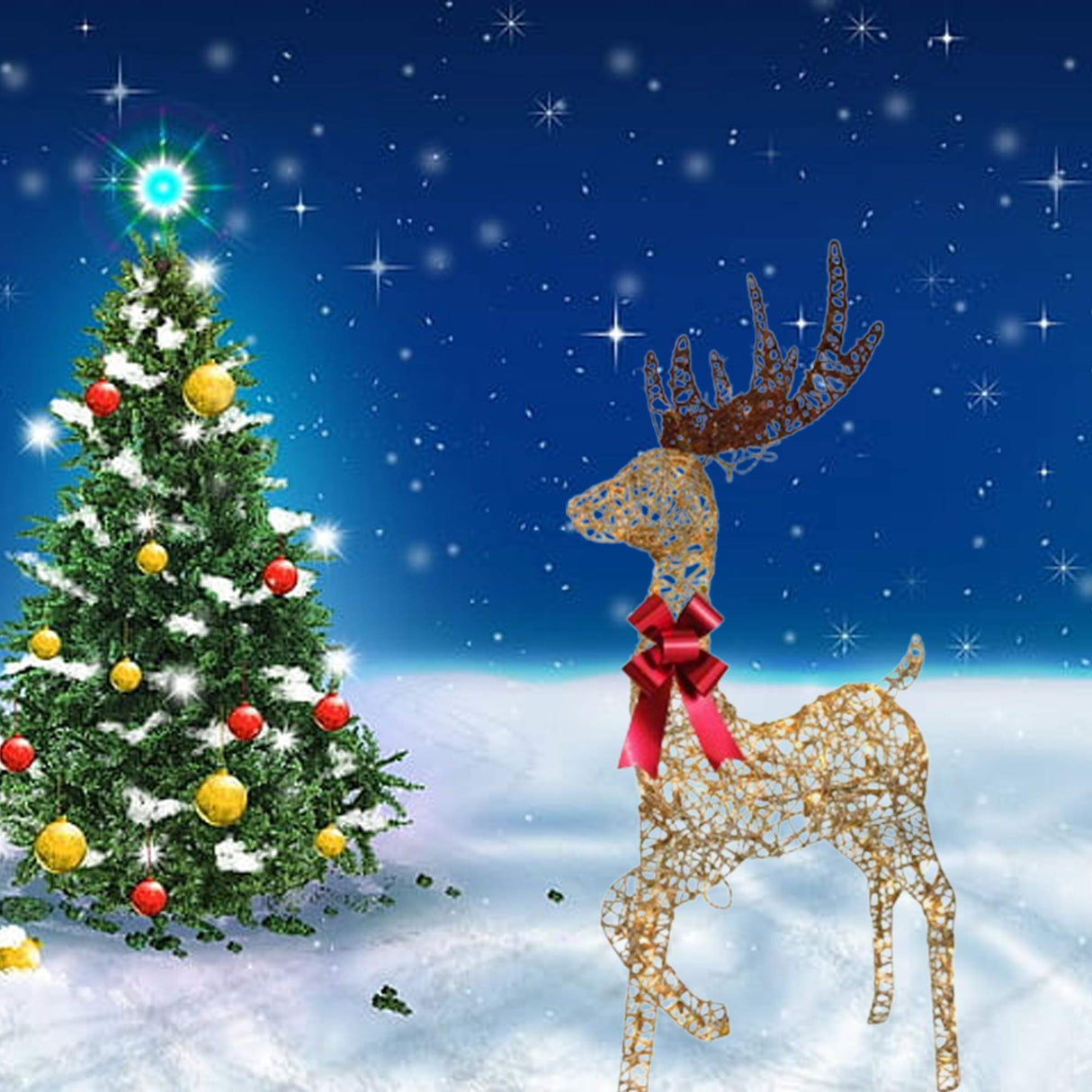 Champagne Woven Standing Reindeer Elegant Lighted Christmas Decoration