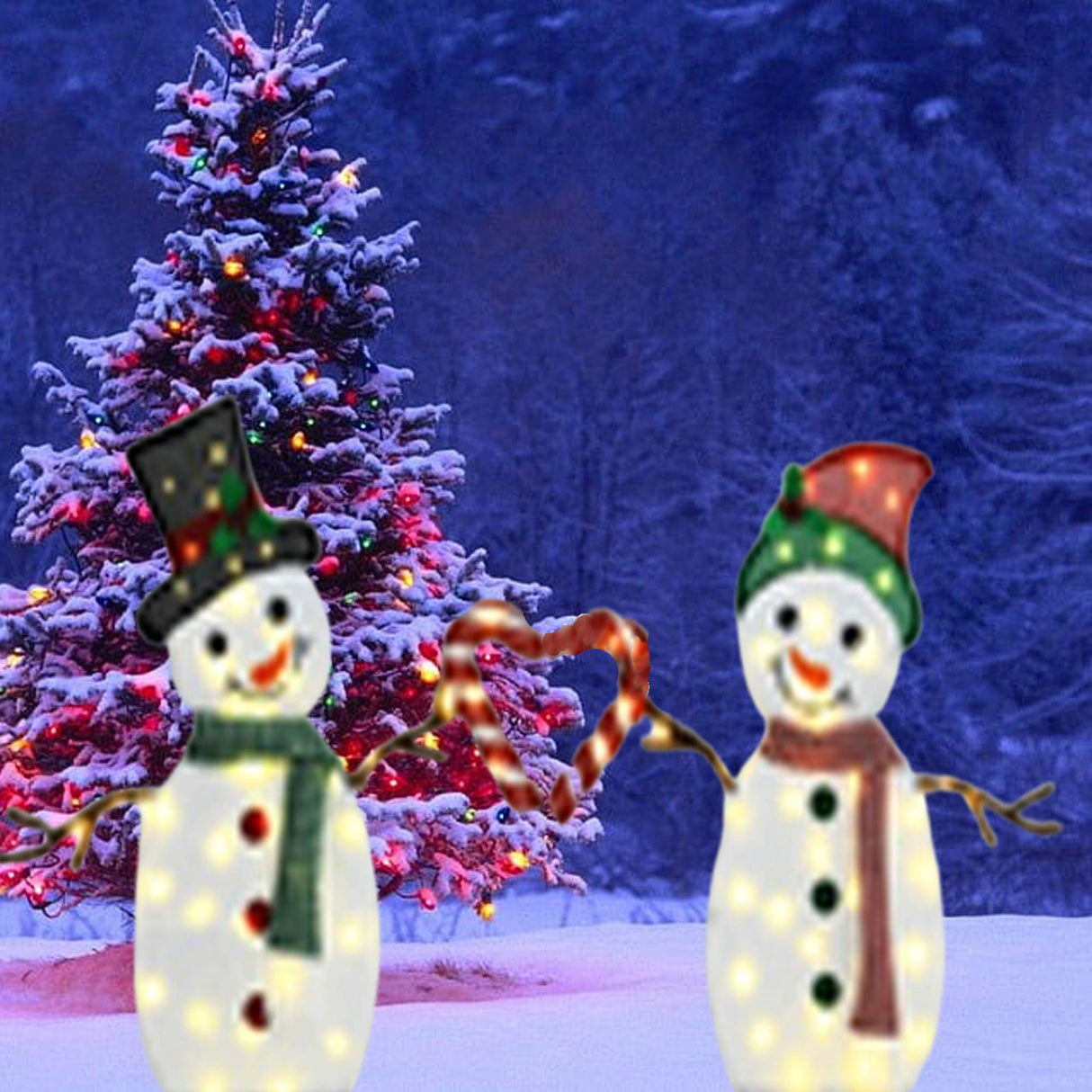 Set of Two Lighted Heart-Shaped Snowmen 30" & 32"H Christmas Decorations