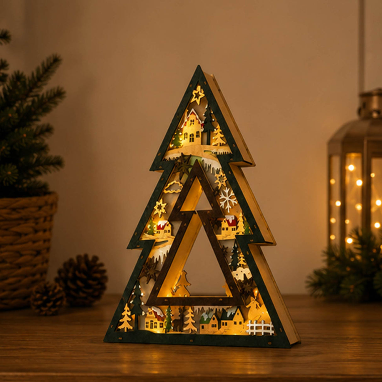 Lighted Christmas LED Decor MDF Holiday Table Accent