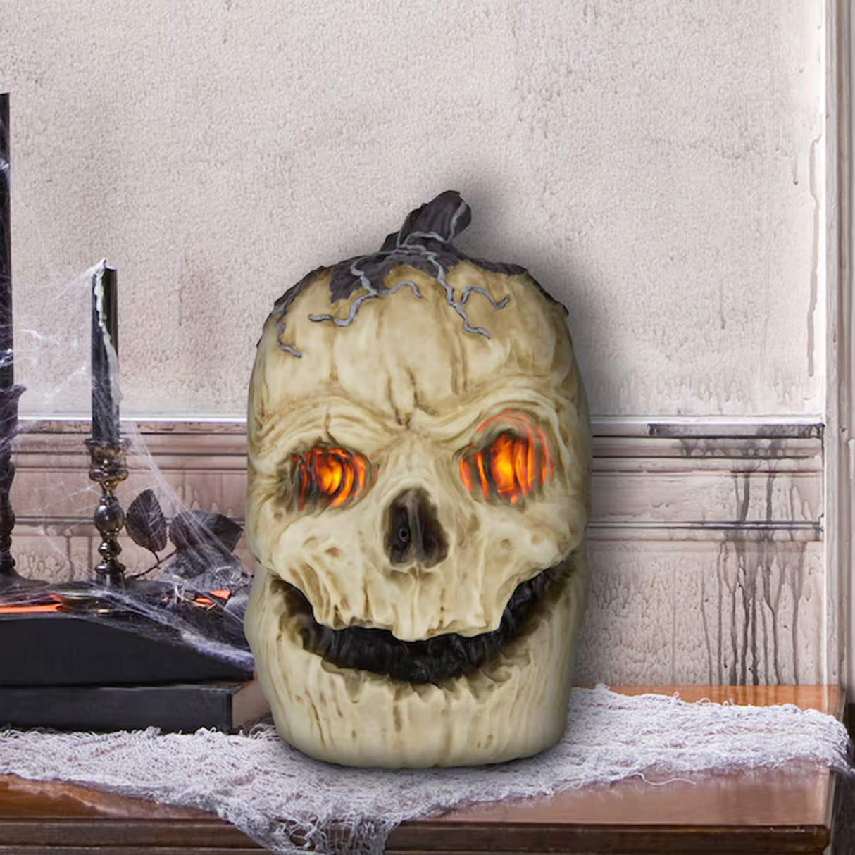 Haunted Living Lighted White Jack-O-Lantern Battery Operated Animated Halloween Decoration