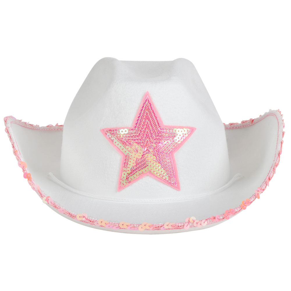 Cowgirl Hat White Felt With Pink Star