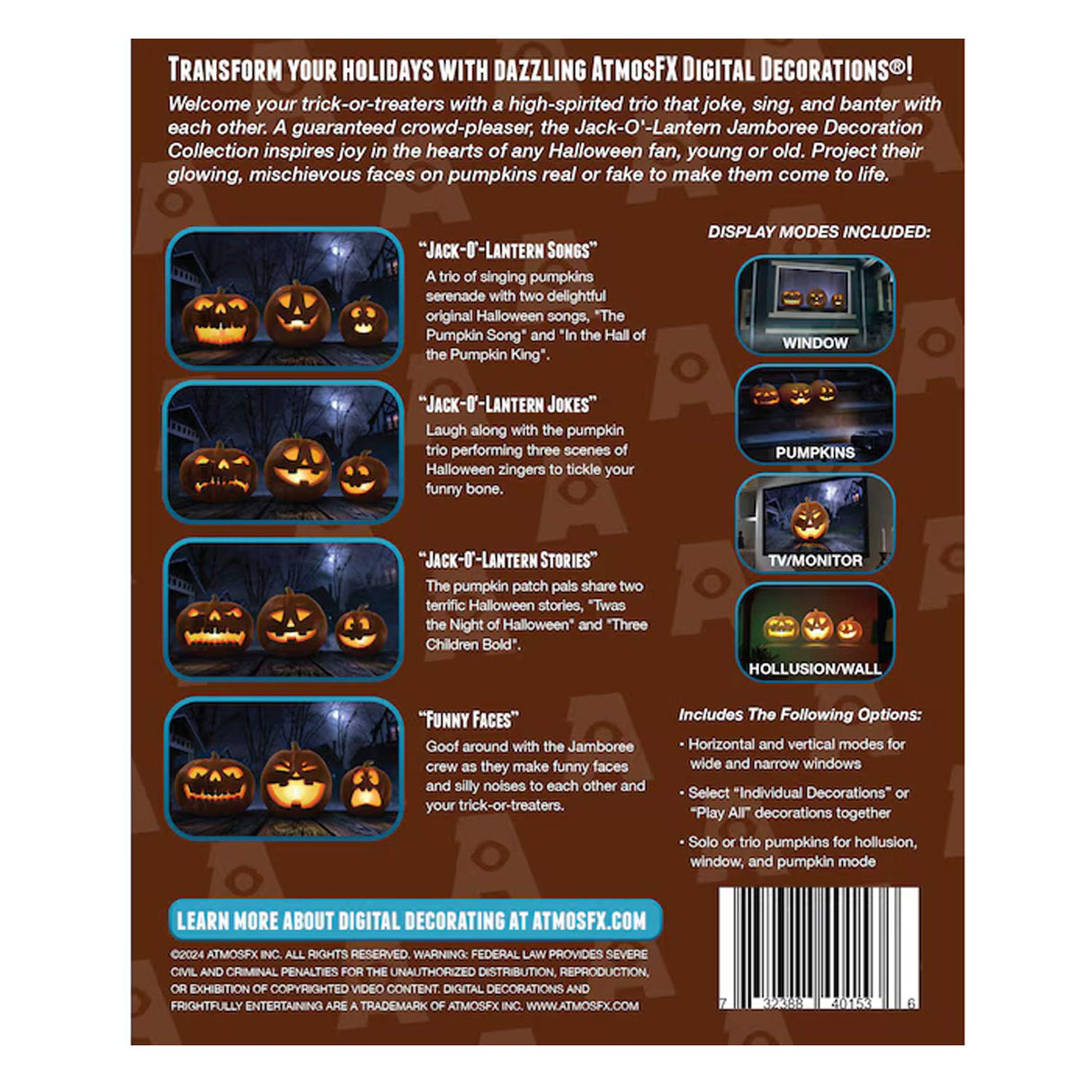 60 Inches HoliScapes Hanging Howling Lighted USB Jack-o-Lantern Digital Halloween Decoration