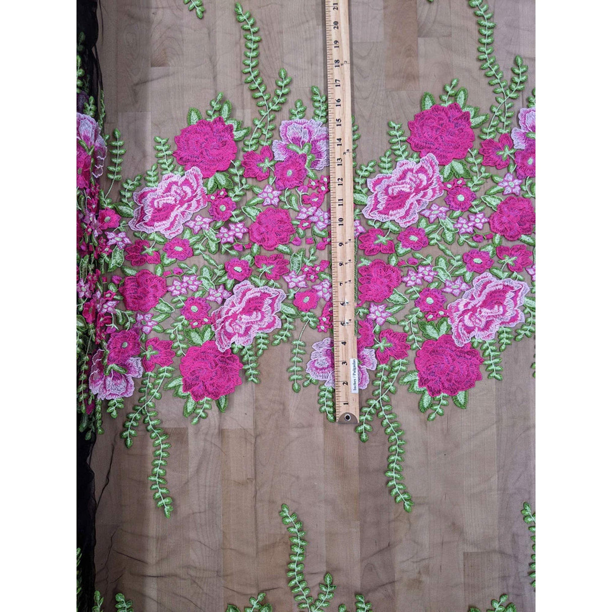 Alameda Polyester Lace Fabric - Black Mesh, Embroidered Floral, 50/51" Width (1 Yard)