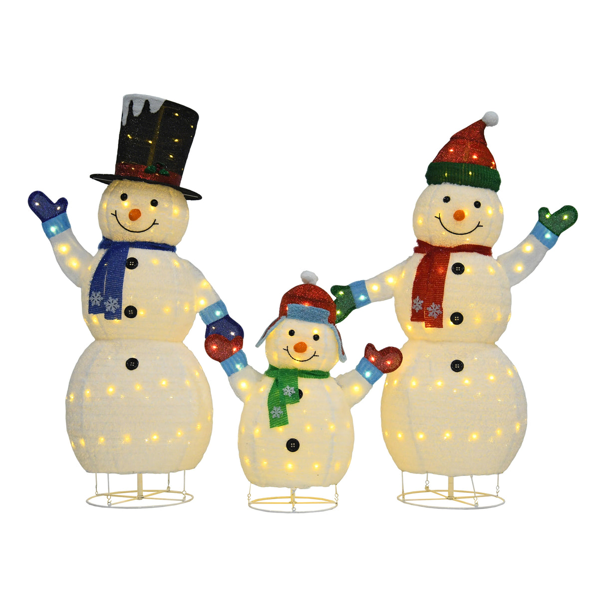 White Plush Lantern Set of 3 Snowmen, Warm White LED Lights, Indoor/Outdoor Holiday Décor 62" 60" 35"