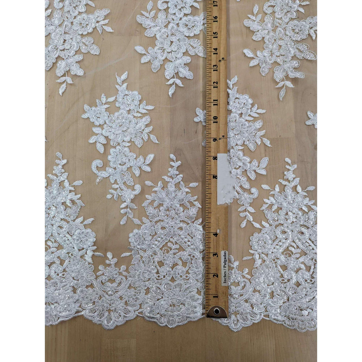 Bridal Lace With Sequins Polyester Lace Fabric - Multiple Colors, Corded Floral, Scalloped Edges, 50/51" Width (1 Yard)