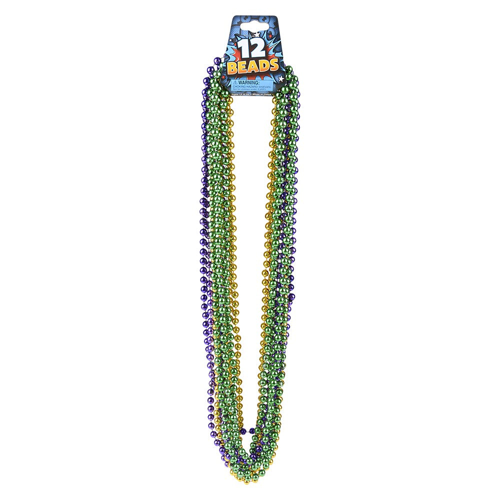 Mardi Gras Beads 33" 7 mm Purple/Green/Gold (1 DZ)
