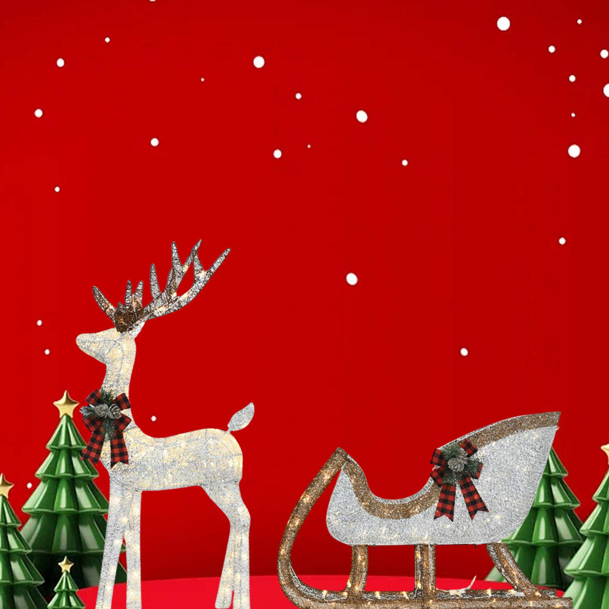 48" Lighted Silver Deer with 38" Sleigh Holiday Yard Decoration