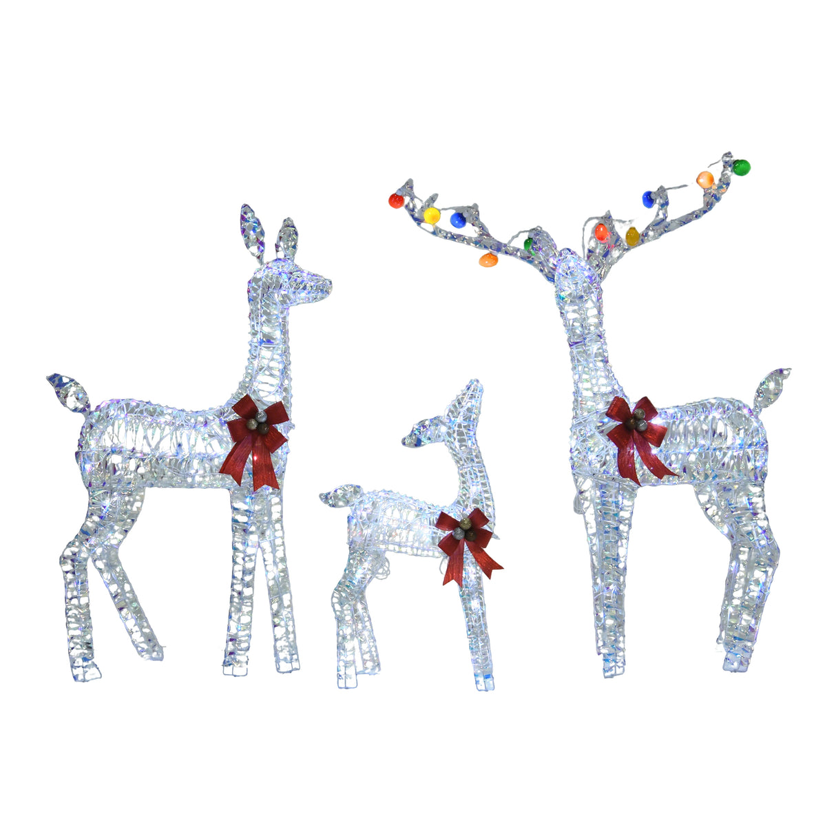 PVC Iridescent Striped Braided Reindeer Set of 3 LED Holiday Decoration 26.97 x 16.14 x 11.22 Inch