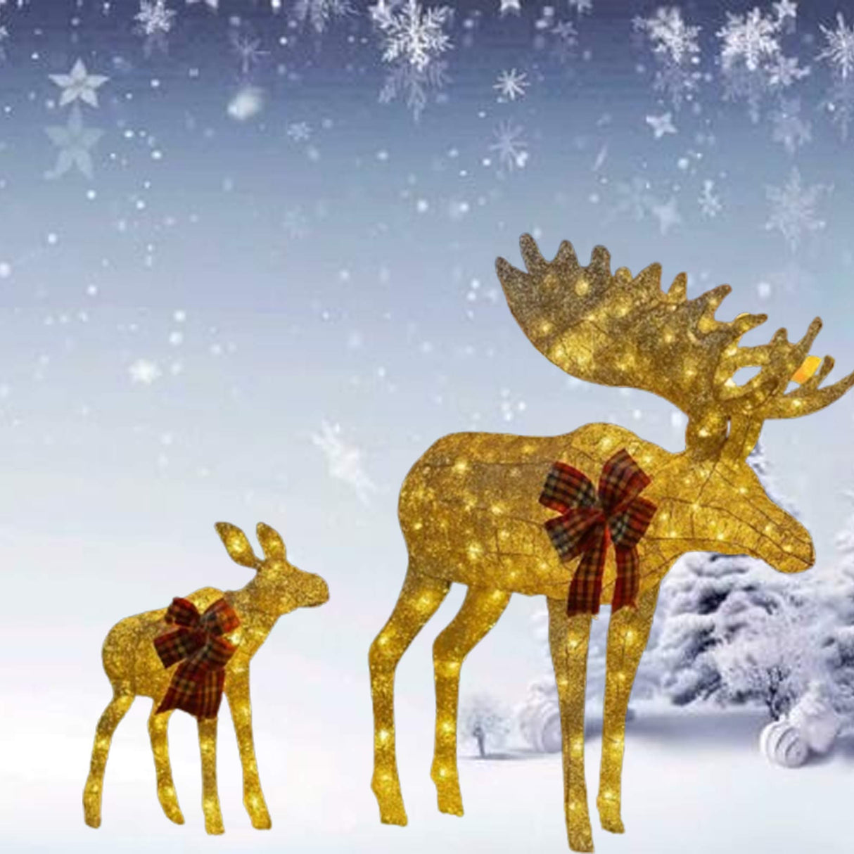 42 Inches and 22 Inches Champagne Cotton Thread Reindeer Set Two Deer