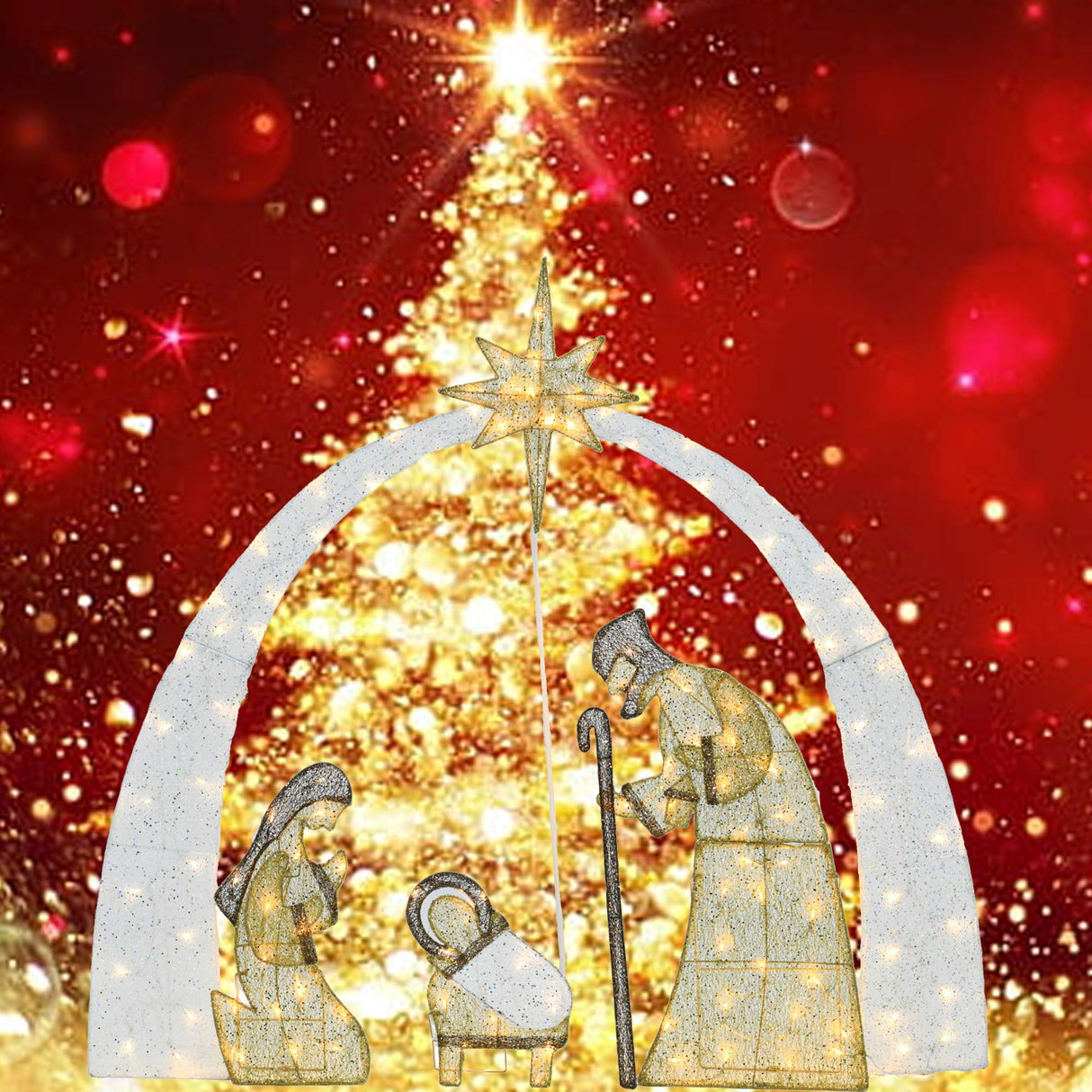 54"H Nativity Scene Christ Birth Pre-Lit Warm White LED Lights 115L Display