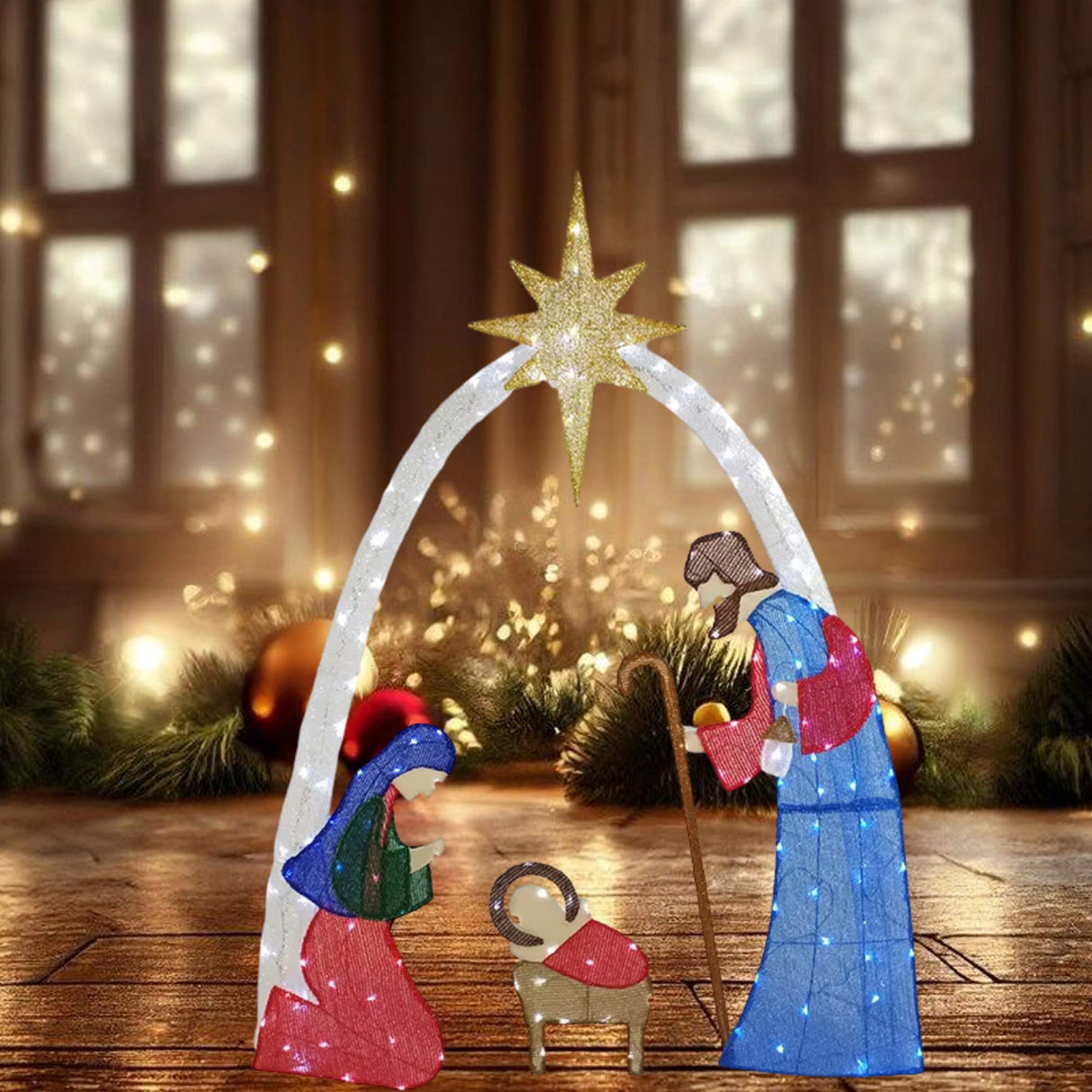 Glowing 54-Inch Nativity Scene with 115 Cool White LED Lights