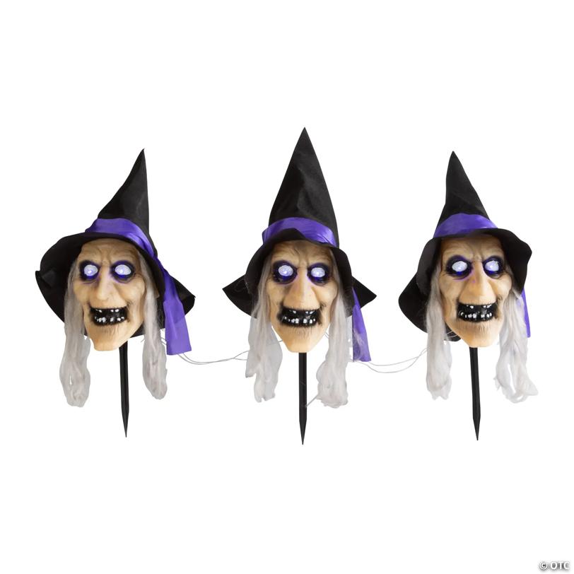 2 Ft. Light-Up Witch Head Yard Stake Halloween Decorations - 3 Pc.