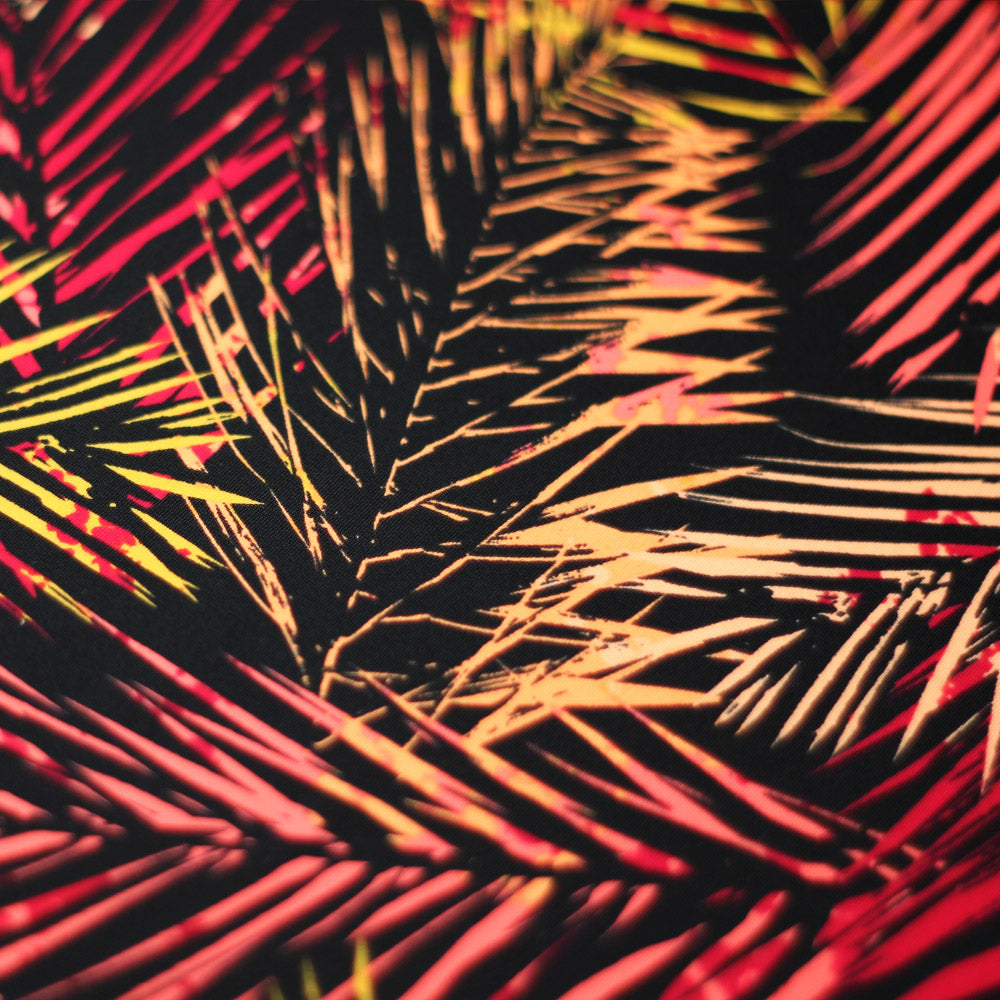 Electric Tropics Nylon Spandex Fabric - Tropical Palm Leaf Print, Multi, Orange-Red, Green-Blue, Pink-Purple, 58-60" Width (1 Yard)