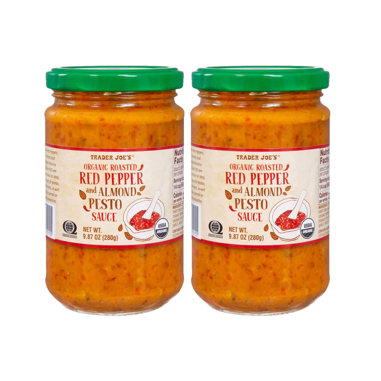 Organic Roasted Red Pepper & Almond Pesto – Rich & Savory Spread, 9.87 oz