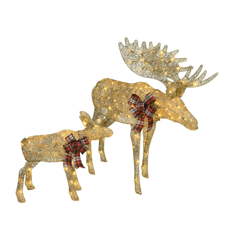 Champagne Cotton Rope Reindeer with 120L 50L LED Lights Holiday Decoration 24.61 x 16.14 x 10.04 Inches