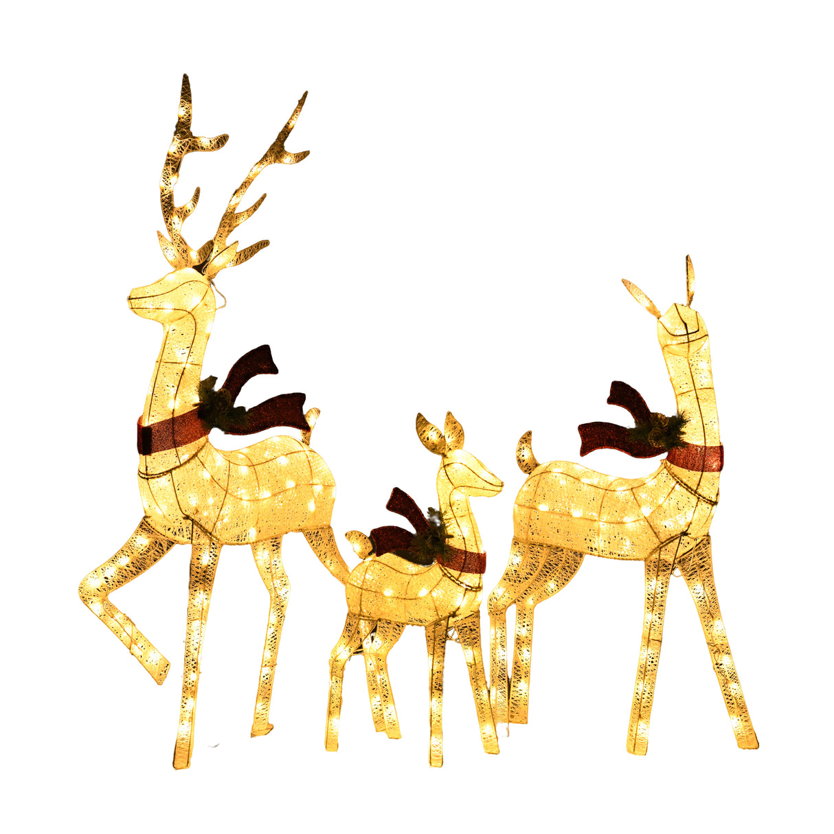 White Cotton Rope Reindeer Set of 3 with UL Listed Warm White LED Lights for Indoor/Outdoor Christmas Decoration 60" 48" 32"