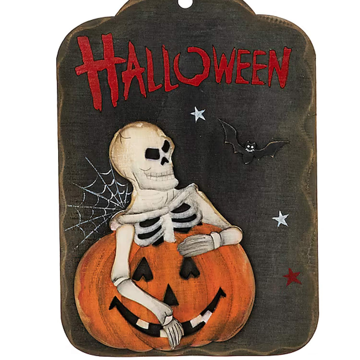 9.75 Inches Hanging Jacko Lantern Skeleton Halloween Wooden Sign