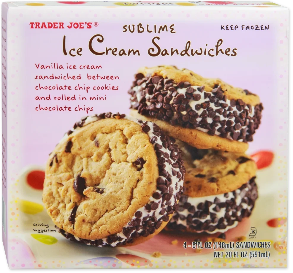Ice Cream Sandwich Chocolate Chip Cookie Vanilla Frozen Dessert 20 Fl Oz