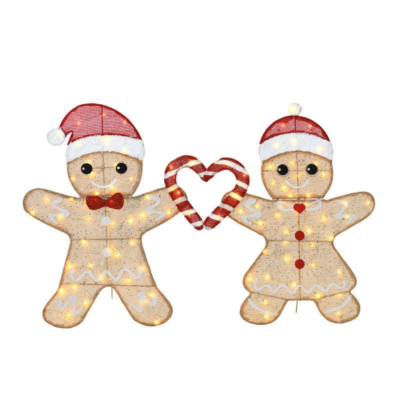 32 Inch Height Set of 2 Heart Shaped Gingerbread Men with Box Christmas Decoration