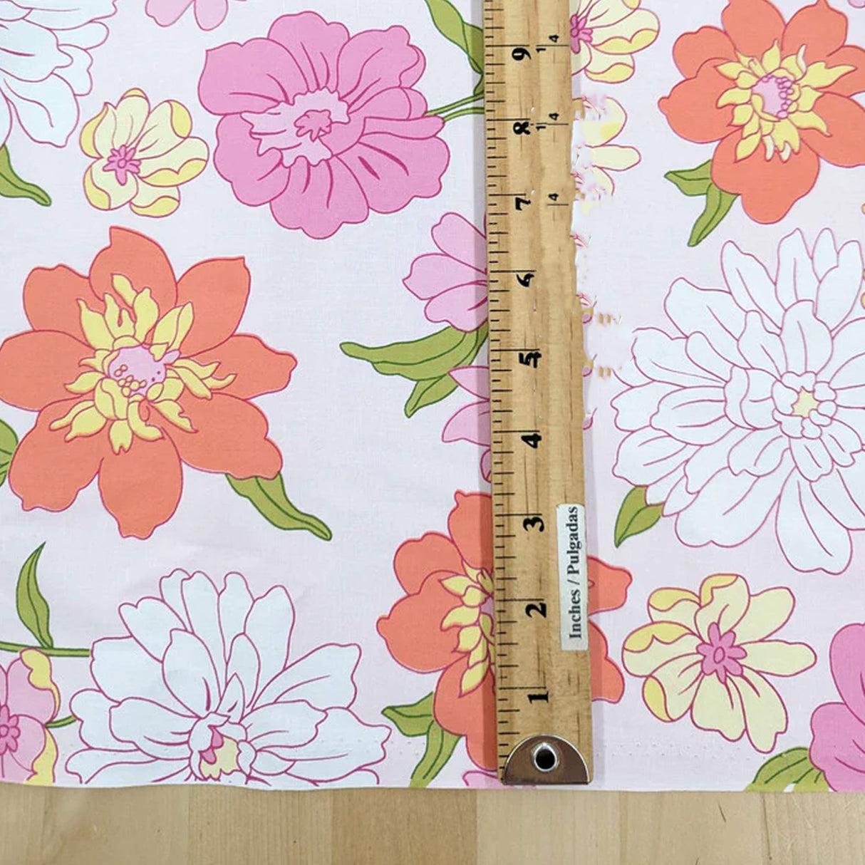 Blooming Garden Cotton Spandex Fabric - Floral Print, Pink, Dark Pink, Light Yellow, Coral, 44/45" Width (1 Yard)