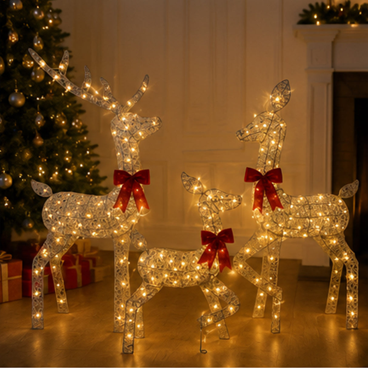 Lighted Silver Reindeer Christmas Yard Decor Set