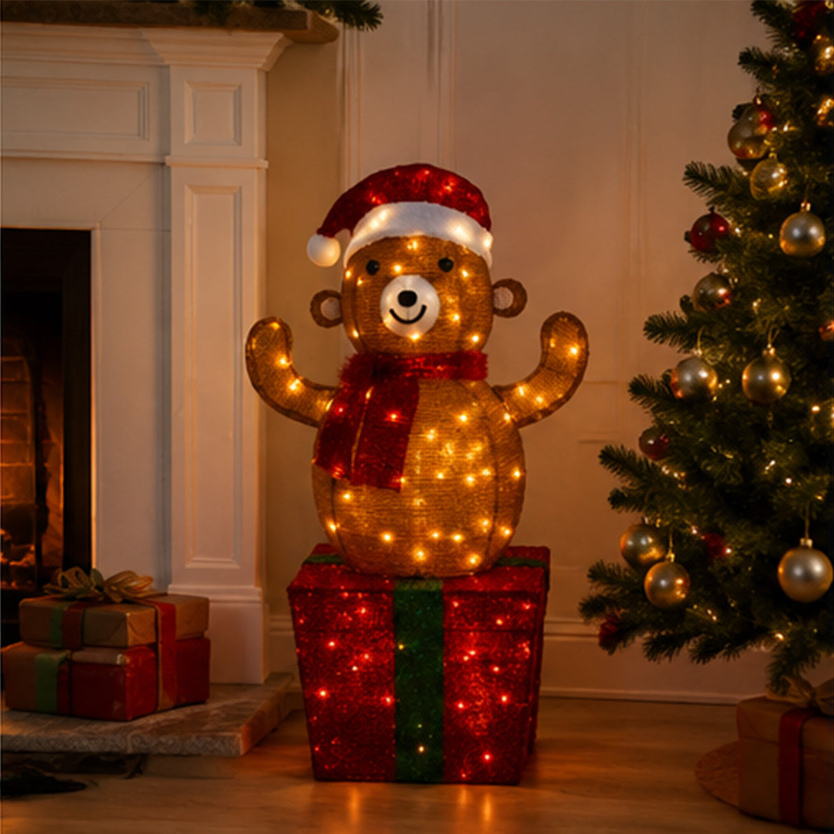 Lighted Bear Gift Box Christmas Yard Decoration