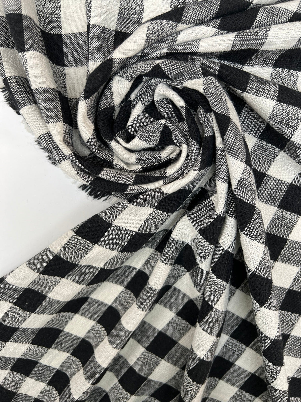 Cotton Polyester Checked Fabric Black White