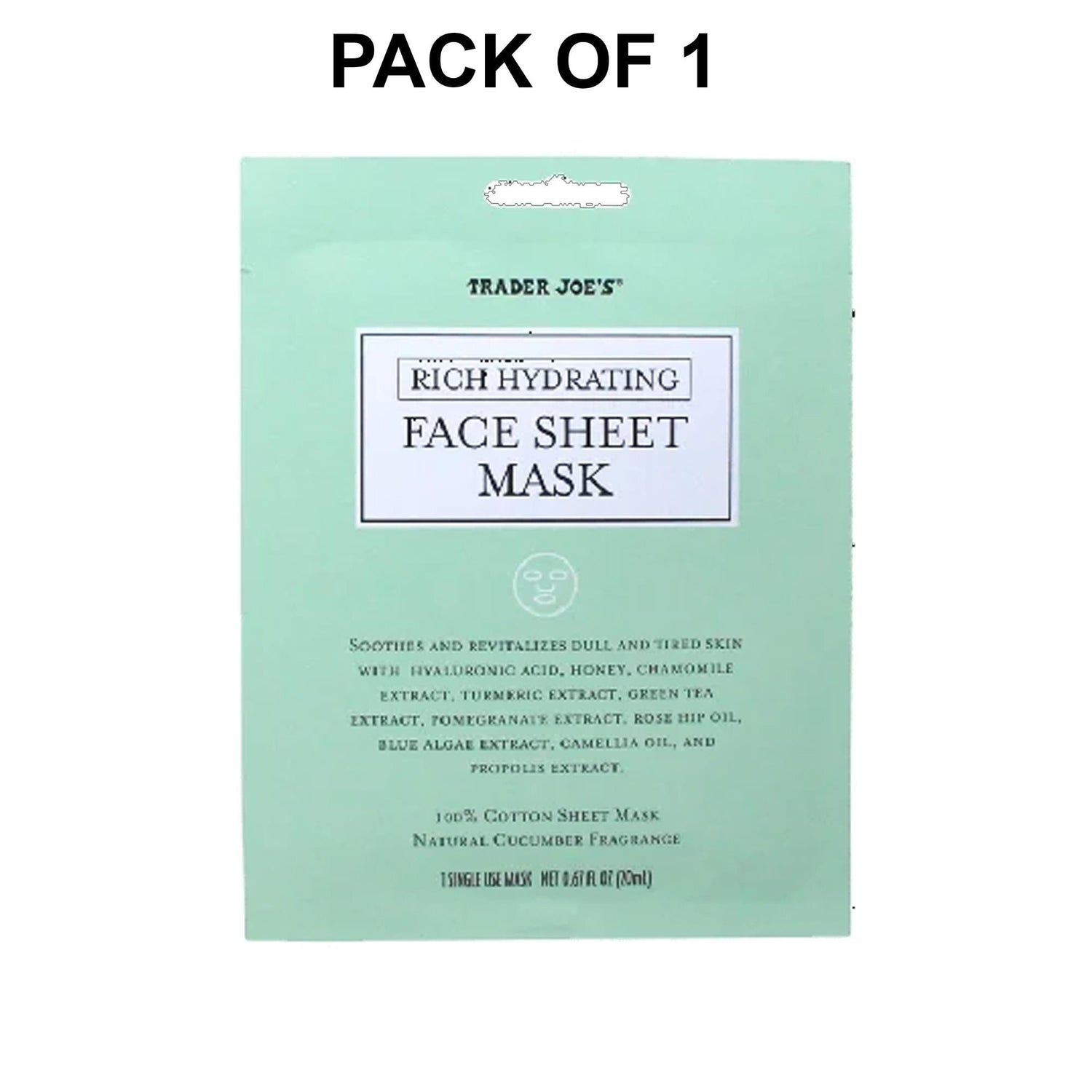 Trader Joe’s Rich Hydrating Face Sheet Mask Natural Cucumber Fragrance | 0.67 Fl Oz