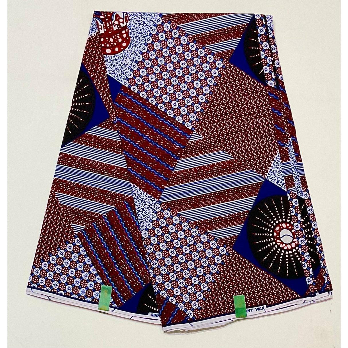 African Print Ankara Cotton Fabric - Brown, Blue, White Scatta, 46" Width (Per Yard)