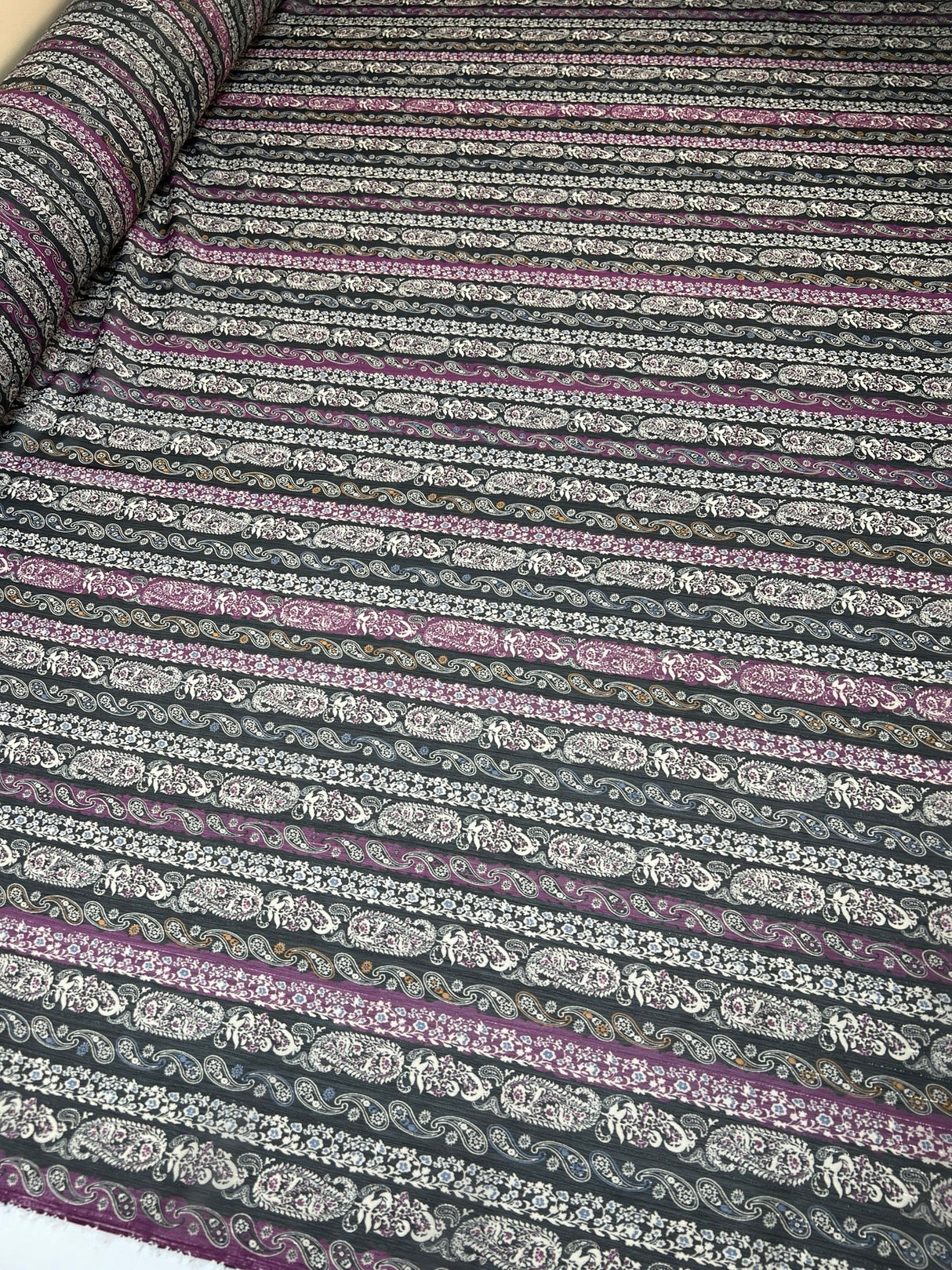 Printed Black Purple Lurex Chiffon