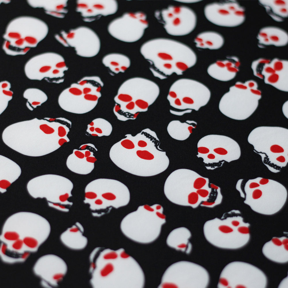 Skull Tricot Polyester Spandex Fabric - Red-White, Black-White, Black-Red, Skull Pattern, 58-60" Width, 240 GSM (1 Yard)