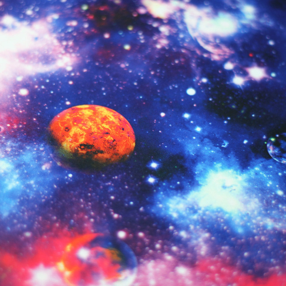Galaxy Polyester Spandex Fabric - Pink, Blue, Multi, Sparkly Galaxy Print, 58/60" Width, 200 GSM (1 Yard)