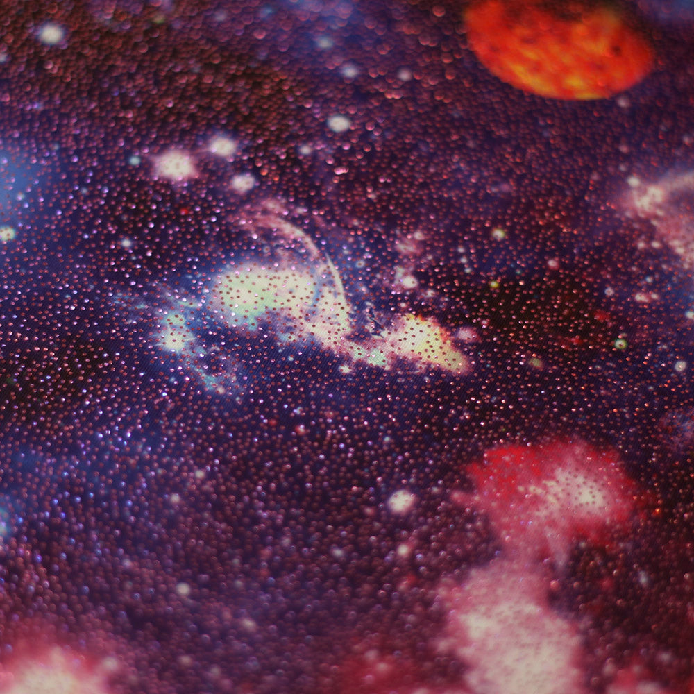 Galaxy Polyester Spandex Fabric - Pink, Blue, Multi, Sparkly Galaxy Print, 58/60" Width, 200 GSM (1 Yard)