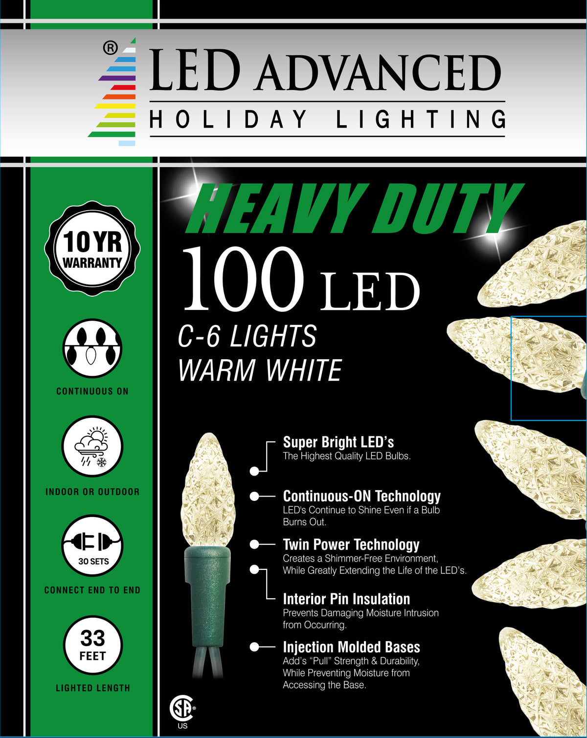 C6 Faceted 100 LED Light Set - Warm White