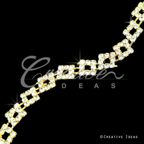 3/8" Bow Shape Rhinestone Chain-3 Yds (Gold)