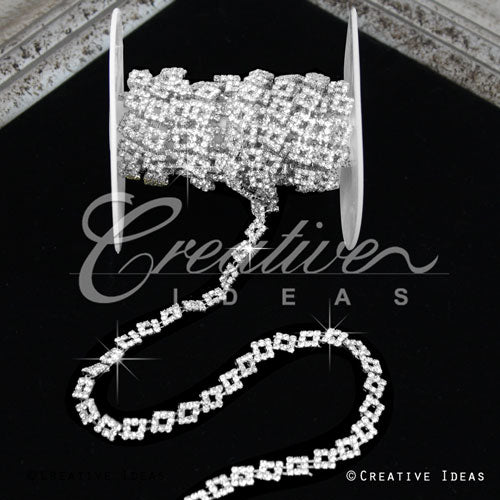 3/8" Bow Shape Rhinestone Chain-3 Yds (Silver)