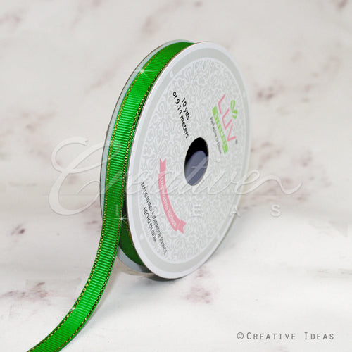 3/8" Grosgrain W/Gold Edge-10 Yds (Emerald Green/Gold)