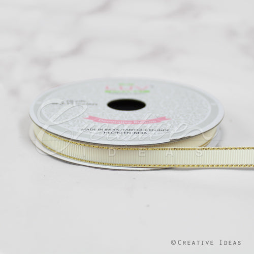 3/8" Grosgrain W/Gold Edge-10 Yds (Ivory/Gold)