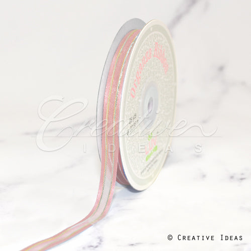 3/8" Organza With Satin And Gold Edge Ribbon - 25 Yards (Blush)