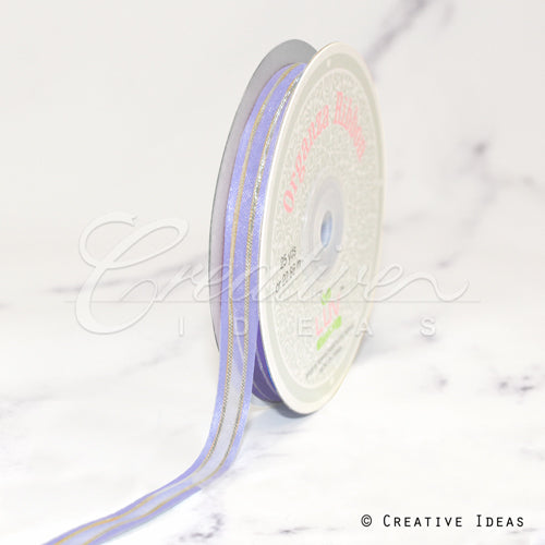 3/8" Organza With Satin And Gold Edge Ribbon - 25 Yards (Iris)