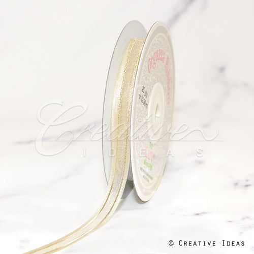 3/8" Organza With Satin And Gold Edge Ribbon - 25 Yards (Ivory)