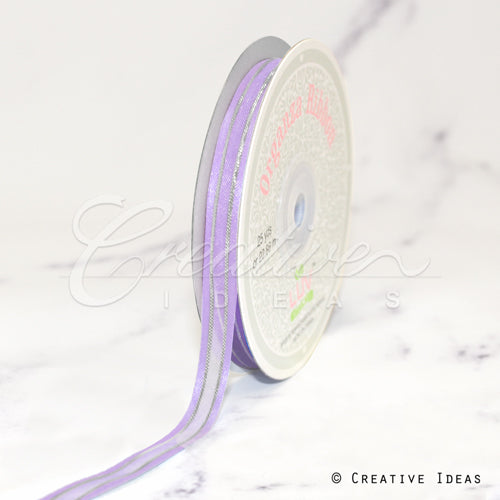 3/8" Organza With Satin And Gold Edge Ribbon - 25 Yards (Lavender)