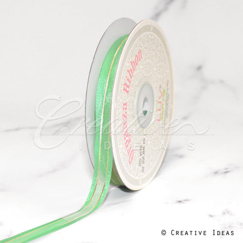 3/8" Organza With Satin And Gold Edge Ribbon - 25 Yards (Mint Green)