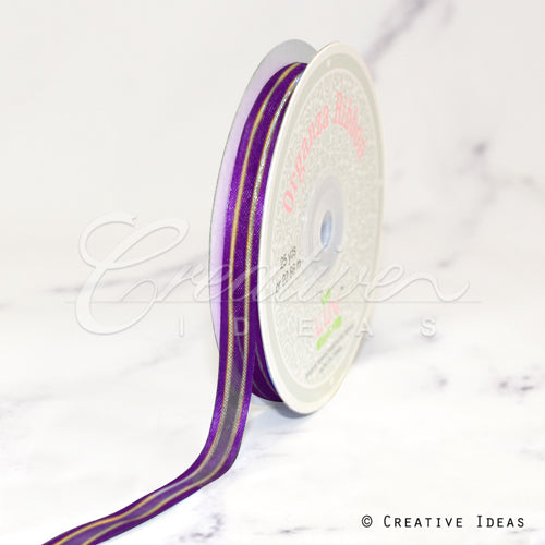 3/8" Organza With Satin And Gold Edge Ribbon - 25 Yards (Plum)