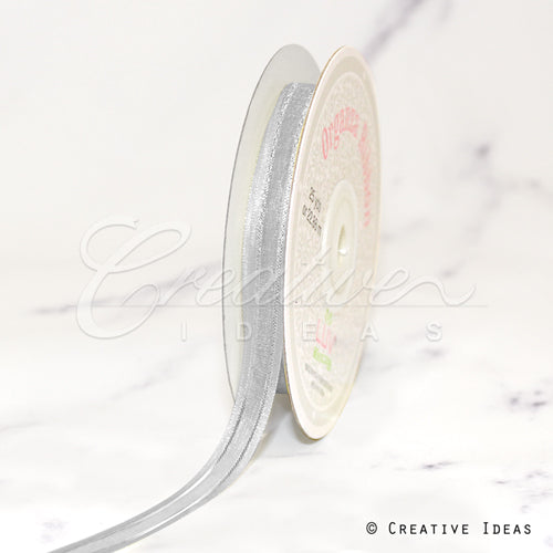 3/8" Organza With Satin & Silver Edge Ribbon - 25 Yards (Silver)