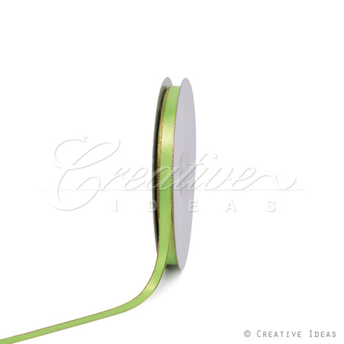 3/8" Satin With Gold Edge Ribbon- 50 Yards (Apple Green)