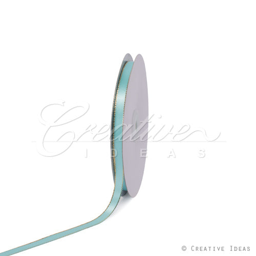 3/8" Satin With Gold Edge Ribbon- 50 Yards (Aqua)
