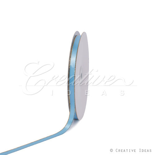 3/8" Satin With Gold Edge Ribbon- 50 Yards (Blue Mist)