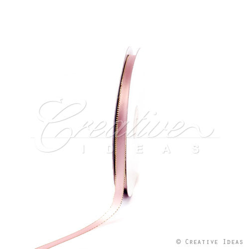 3/8" Satin With Gold Edge Ribbon- 50 Yards (Blush)