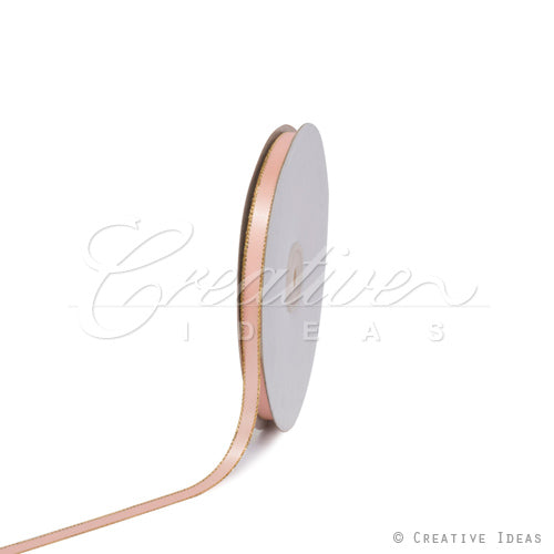 3/8" Satin With Gold Edge Ribbon- 50 Yards (Light Peach)